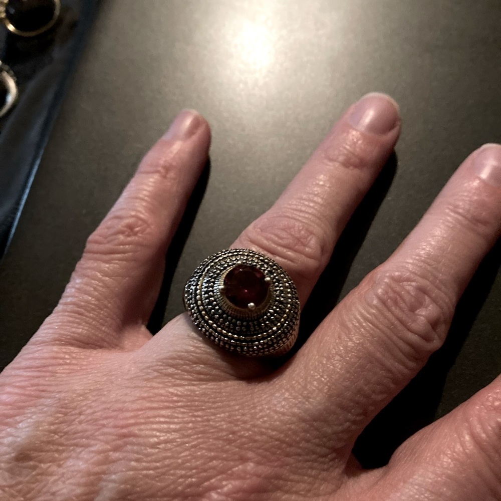 Statement garnet and tanzanite cluster ring sz 8